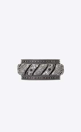 SAINT LAURENT Bracelets Woman MARRAKECH cuff bracelet in silver-toned tin and black agate a_V4